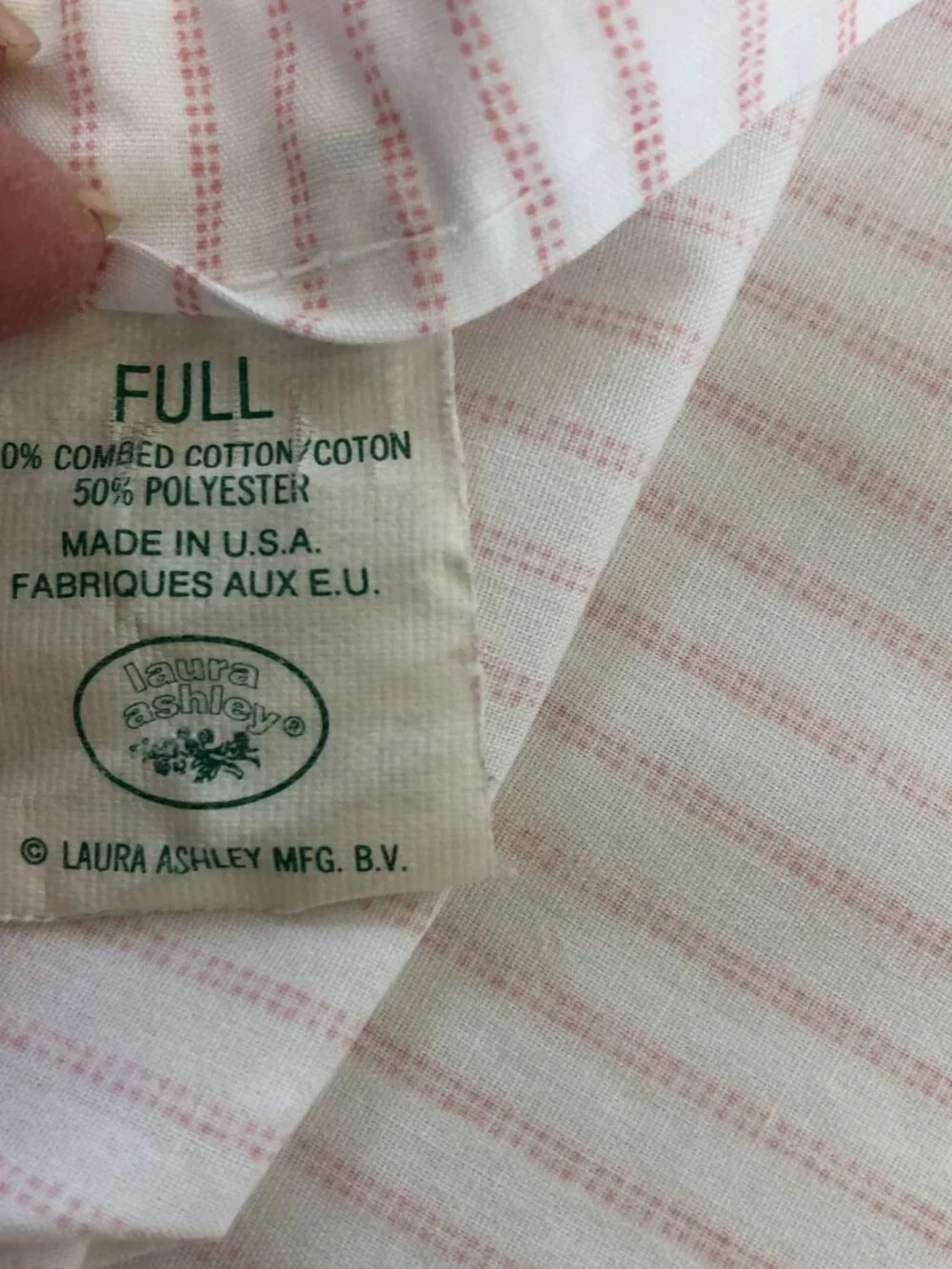 Vintage Laura Ashley Pink Ticking Striped Full/Double Sheet Set USA READ